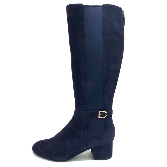 Cole Haan Avani Navy Blue Suede Knee Length Stretch Boot, US 9B - Picture 1 of 13